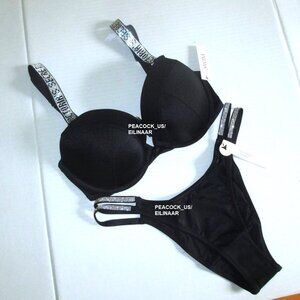 34DD/M VICTORIA SECRET SWIM Shine Strap Push Up Top Bikini Set Brazilian Bottom